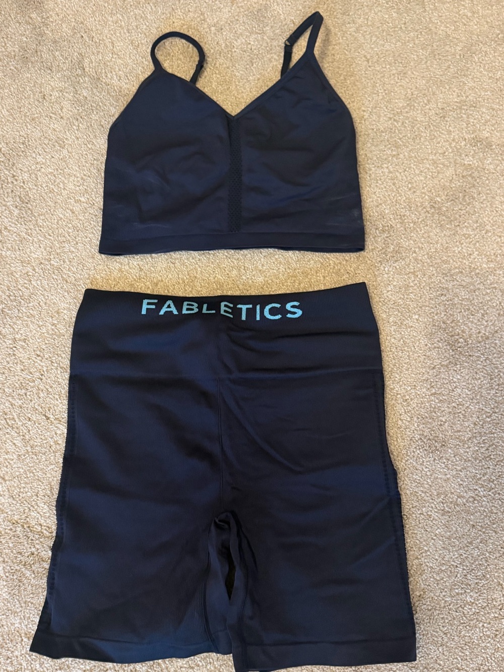 Fabletics Black Ribbed Sports Bra & Biker Shorts Set